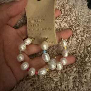 Anthropologie White Pearl and Gold Beaded Earrings